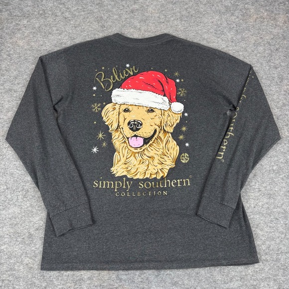 Simply Southern Tops - Simply Southern T-Shirt Long Sleeve Christmas Golden Retreiver Womens Medium M